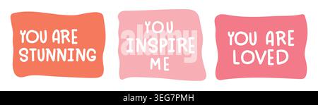 Love phrases set. Doodle lettering for Valentine`s Day cards. Stock Vector